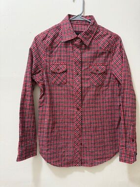 Women’s Red Plaid Long Sleeve Button-Front Shirt by Unbranded